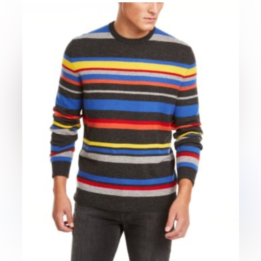 CLUB ROOM Luxury Cashmere Printed Stripe Pullover Crewneck Sweater L Preppy
